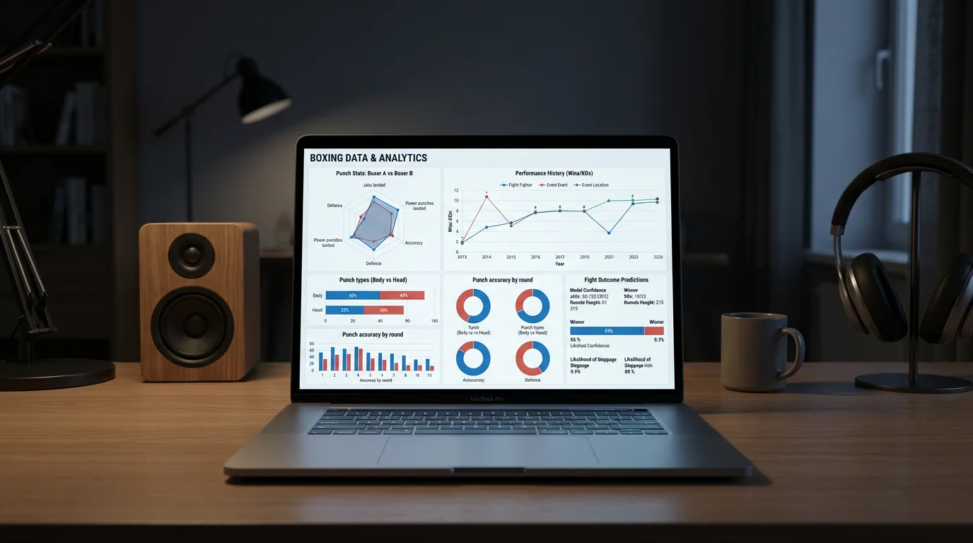 Laptopbildschirm mit Diagrammen und Boxkampfdaten